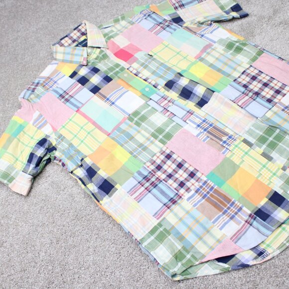 Ralph Lauren Shirt Mens Large Blake Patchwork Madras Short Sleeve Cotton Button - Picture 8 of 13